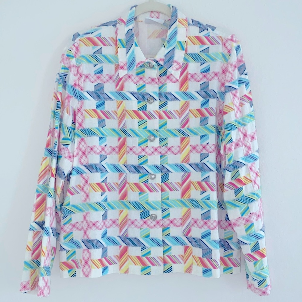 Alfred Dunner Quilt-Like Patchwork Button Down Li… - image 1